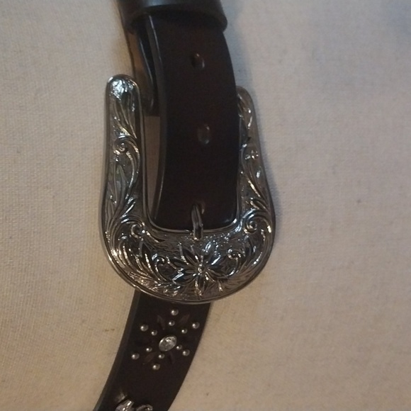 Ariat Women Ornamental Western Brown Leather Belt Silver Buckle‎ 30" Cowboy - Picture 4 of 8